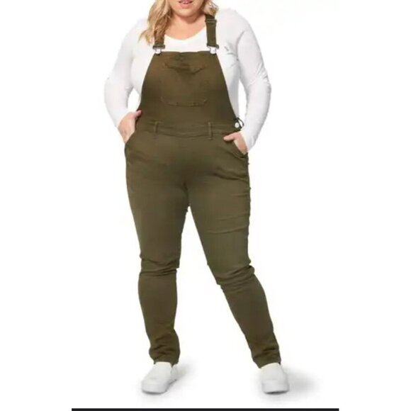 Slink Green Denim Overalls Size 14 plus size stretchy jean olive green - Picture 1 of 13